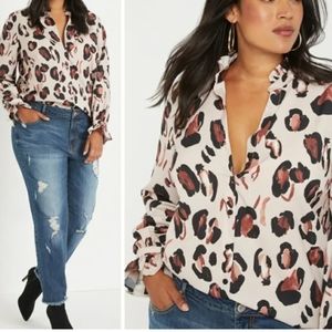 Eloquii Animal Print Ruffle Button Down Top Size 18